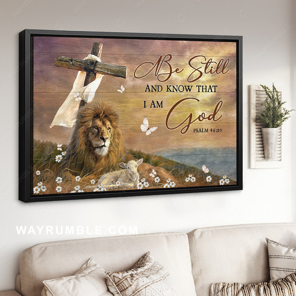 Lion of Judah, Lamb of God, Daisy field, Cross, Be still and know that I am God - Jesus Landscape Canvas Prints, Christian Wall Art