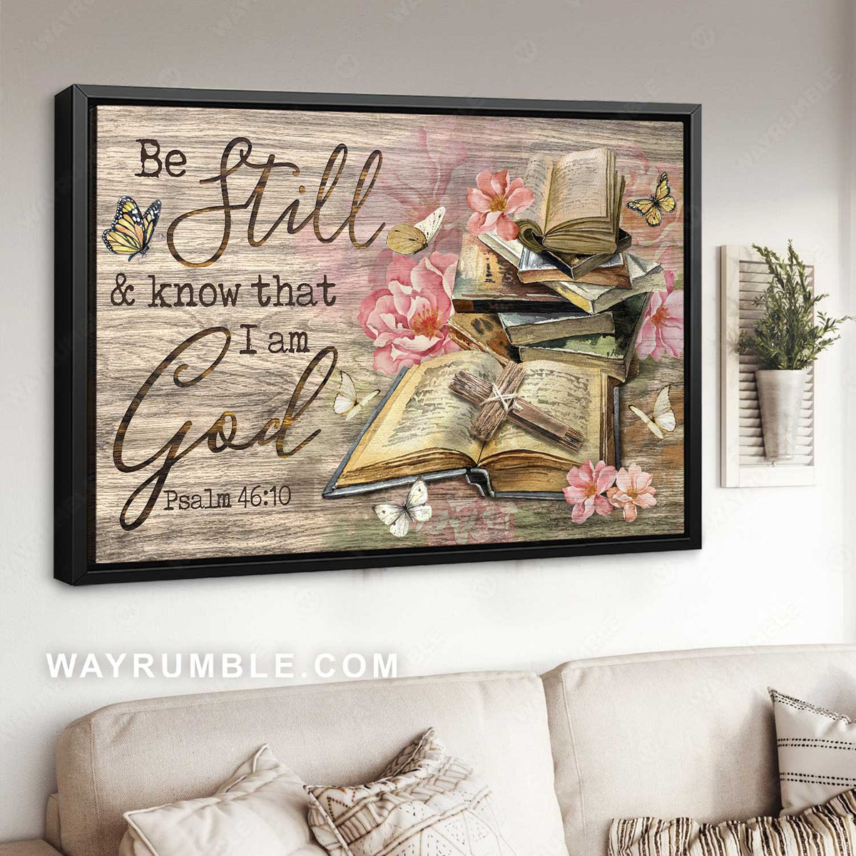Pink azalea, Bible books, Rugged cross, Be still I am God - Jesus Landscape Canvas Prints, Christian Wall Art