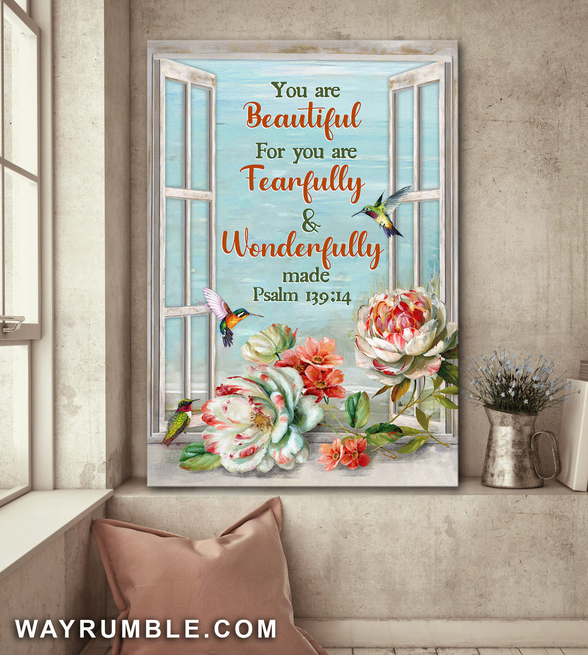 Rose, Hummingbird, You are beautiful for you are fearfully - Jesus Portrait Canvas Prints, Wall Art