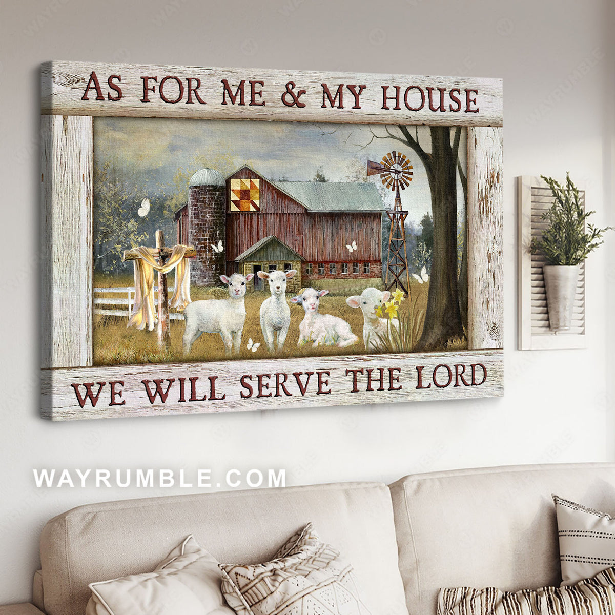 Lambs of God, Farm house, Wooden cross, As for me and my house - Jesus Landscape Canvas Prints, Christian Wall Art
