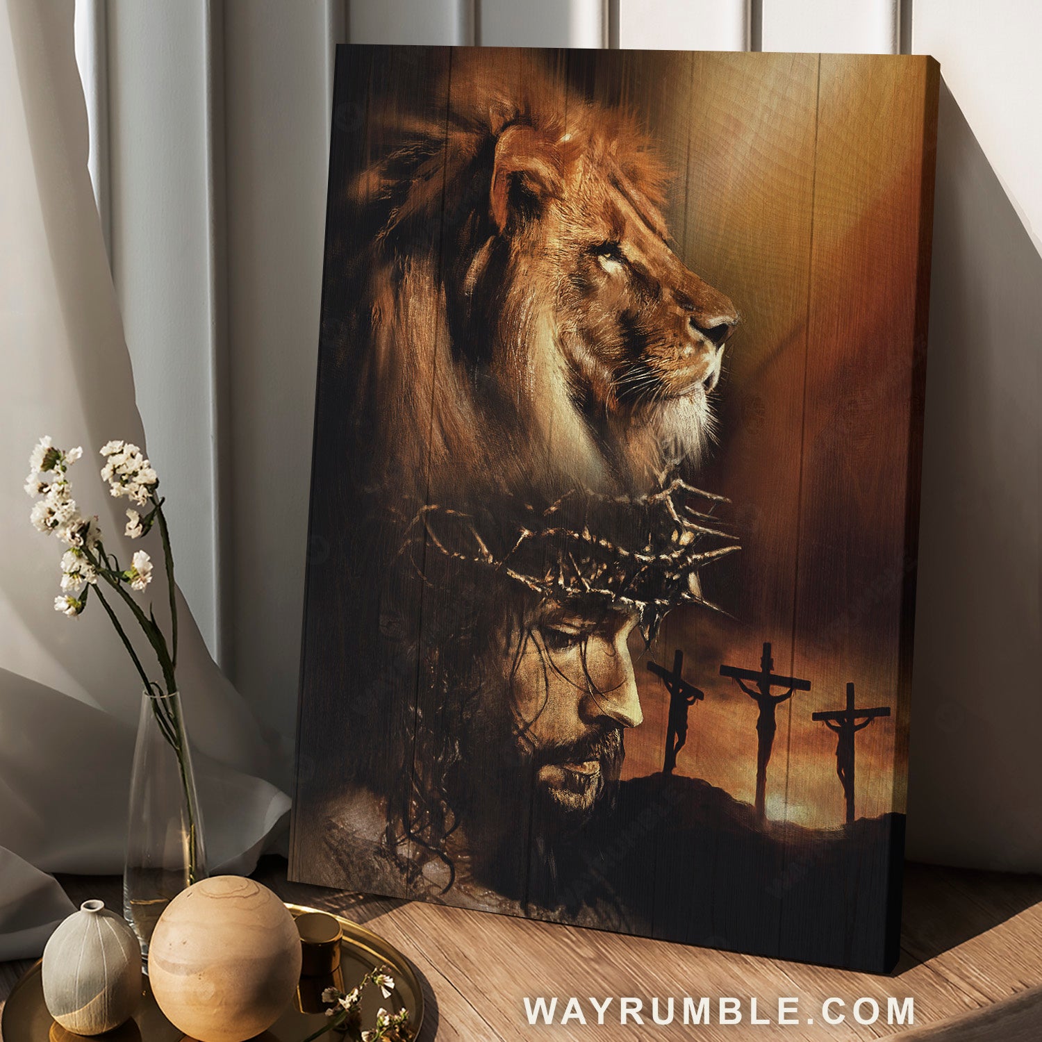 Watercolor lion, The face of Jesus, Crown of thorn, Jesus painting - Jesus Portrait Canvas Prints, Christian Wall Art