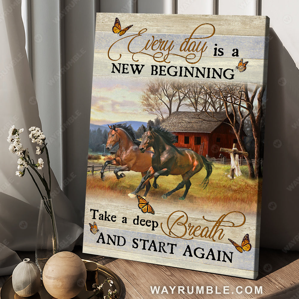 Running horses, Countryside painting, Meadow land, Every day is a new beginning - Jesus Portrait Canvas Prints, Christian Wall Art