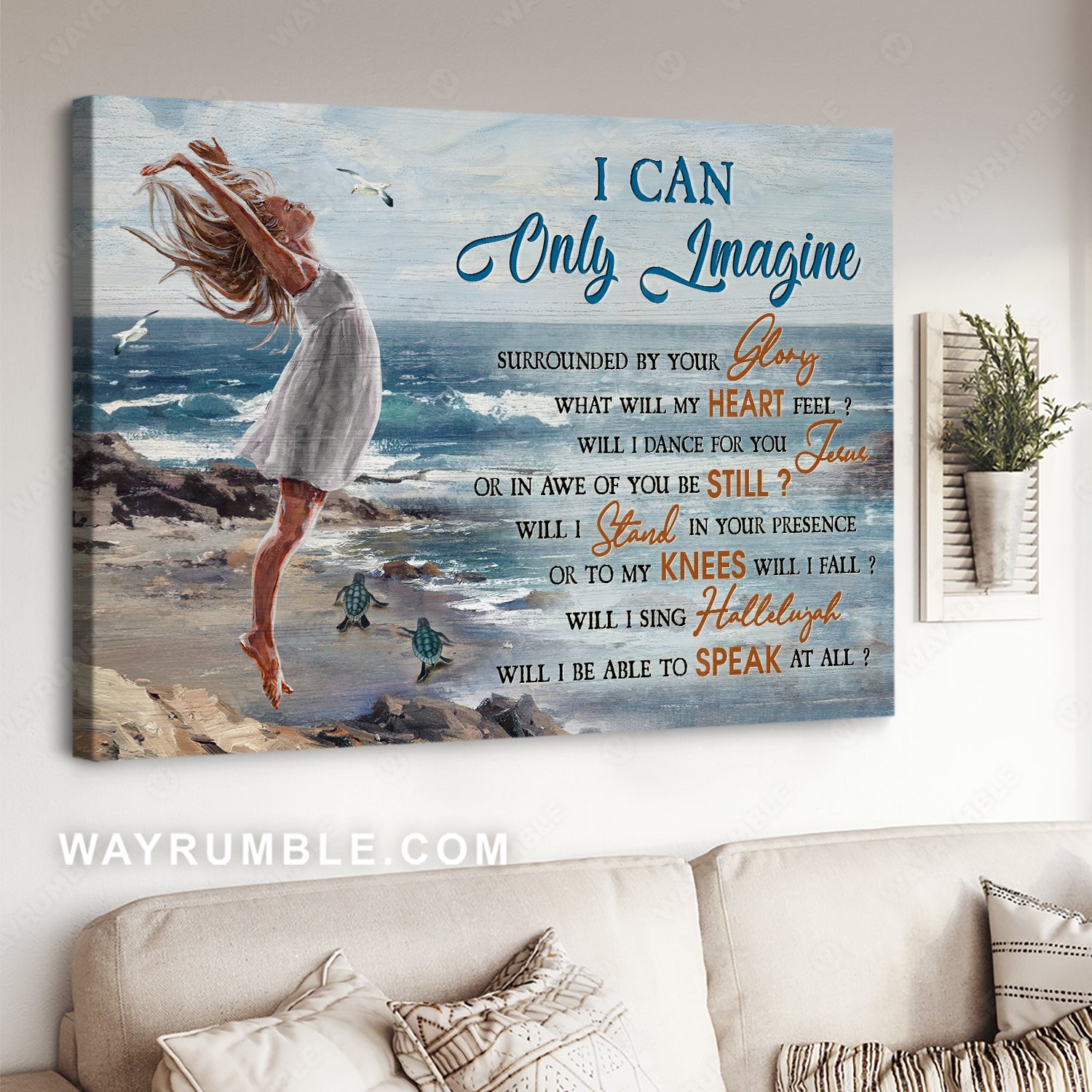Little girl, Ocean view, Sea turtle, Seagull drawing, I can only imagine - Jesus Landscape Canvas Prints, Christian Wall Art