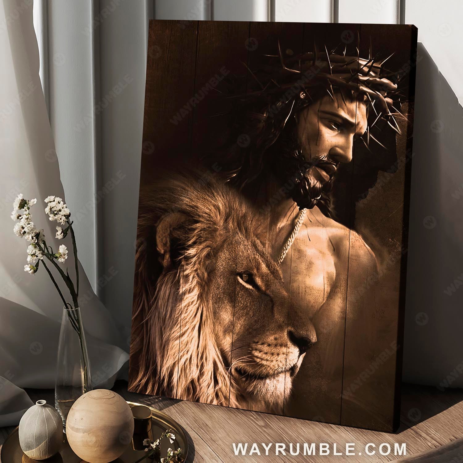 Jesus painting, The lion of Judah, Crown of thorn, Lion king - Jesus Portrait Canvas Prints, Christian Wall Art