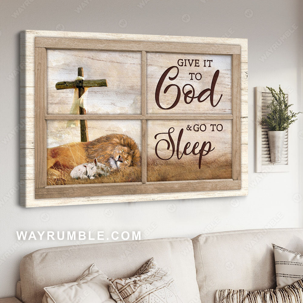 Sleeping lion, Lamp drawing, Meadow land, Give it to God and go to sleep - Jesus Landscape Canvas Prints, Christian Wall Art