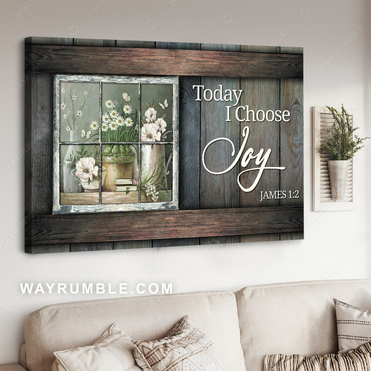 White climbing roses, Antique window, Daisy flower, Today I choose joy - Jesus Landscape Canvas Prints, Christian Wall Art