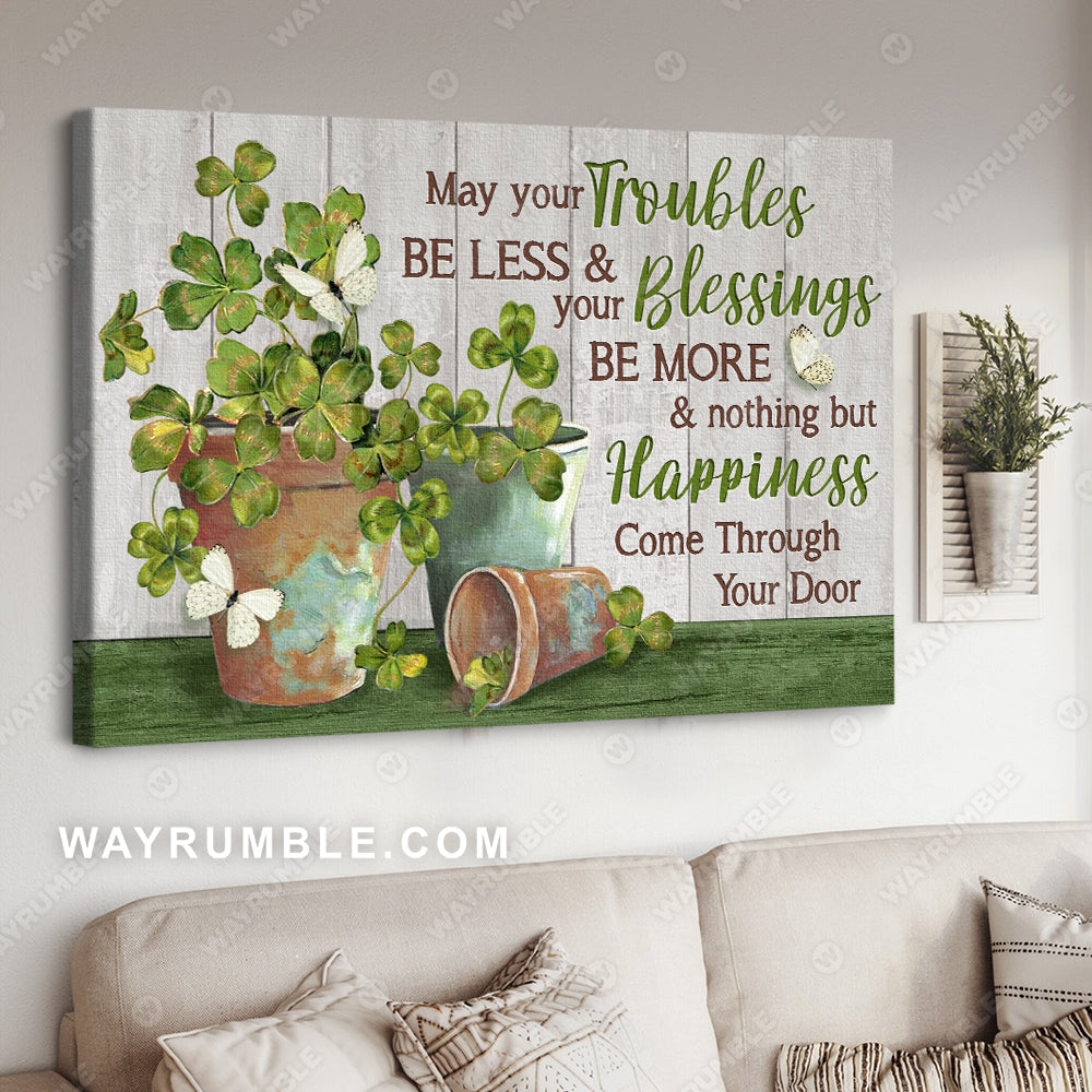 Clover painting, Garden vase, White butterfly, May nothing but happiness come through your door - Jesus Landscape Canvas Prints, Christian Wall Art