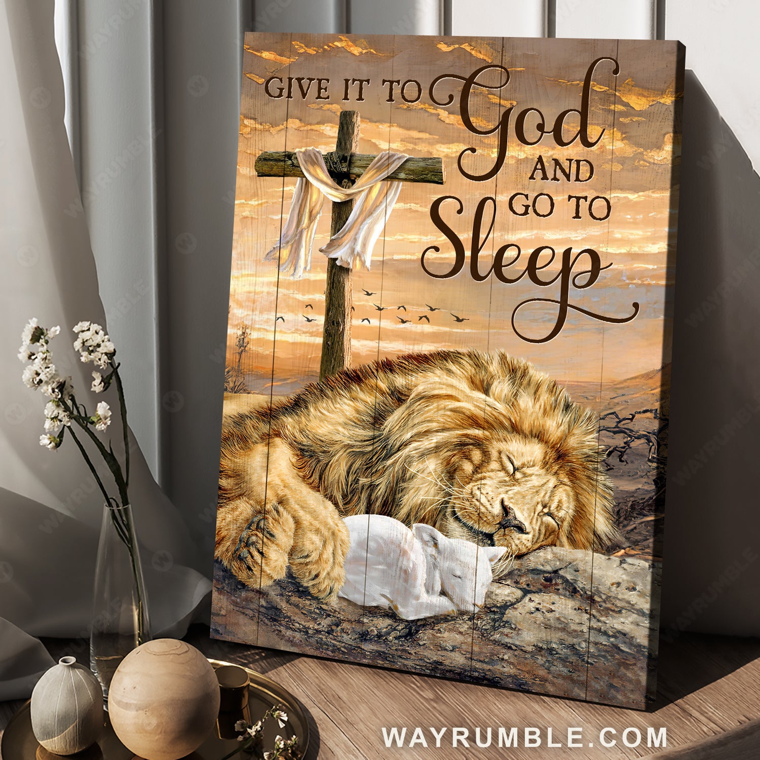 Sleeping lion, Beautiful sunset, Lamb of God, Give it to God and go to sleep - Jesus Portrait Canvas Prints, Home Decor Wall Art