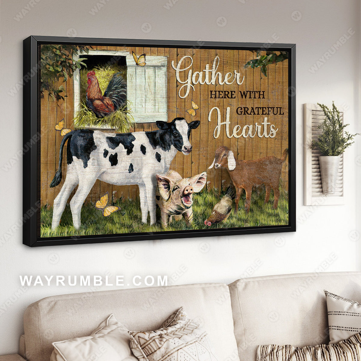 Animal painting, Dairy cow, Butterfly, Gather here with grateful hearts - Jesus Landscape Canvas Prints, Christian Wall Art
