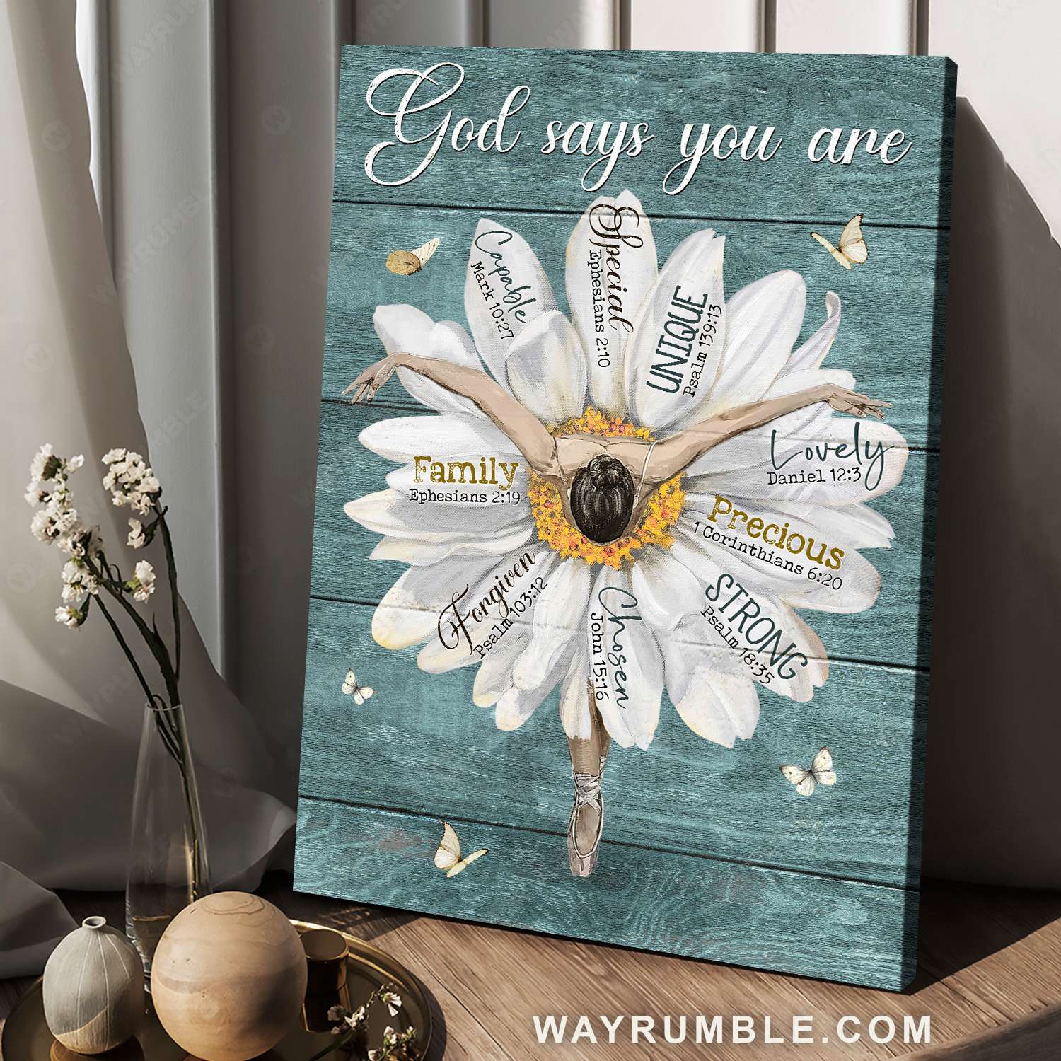 Ballet dancer, White daisy, God says you are special - Jesus Portrait Canvas Prints, Christian Wall Art