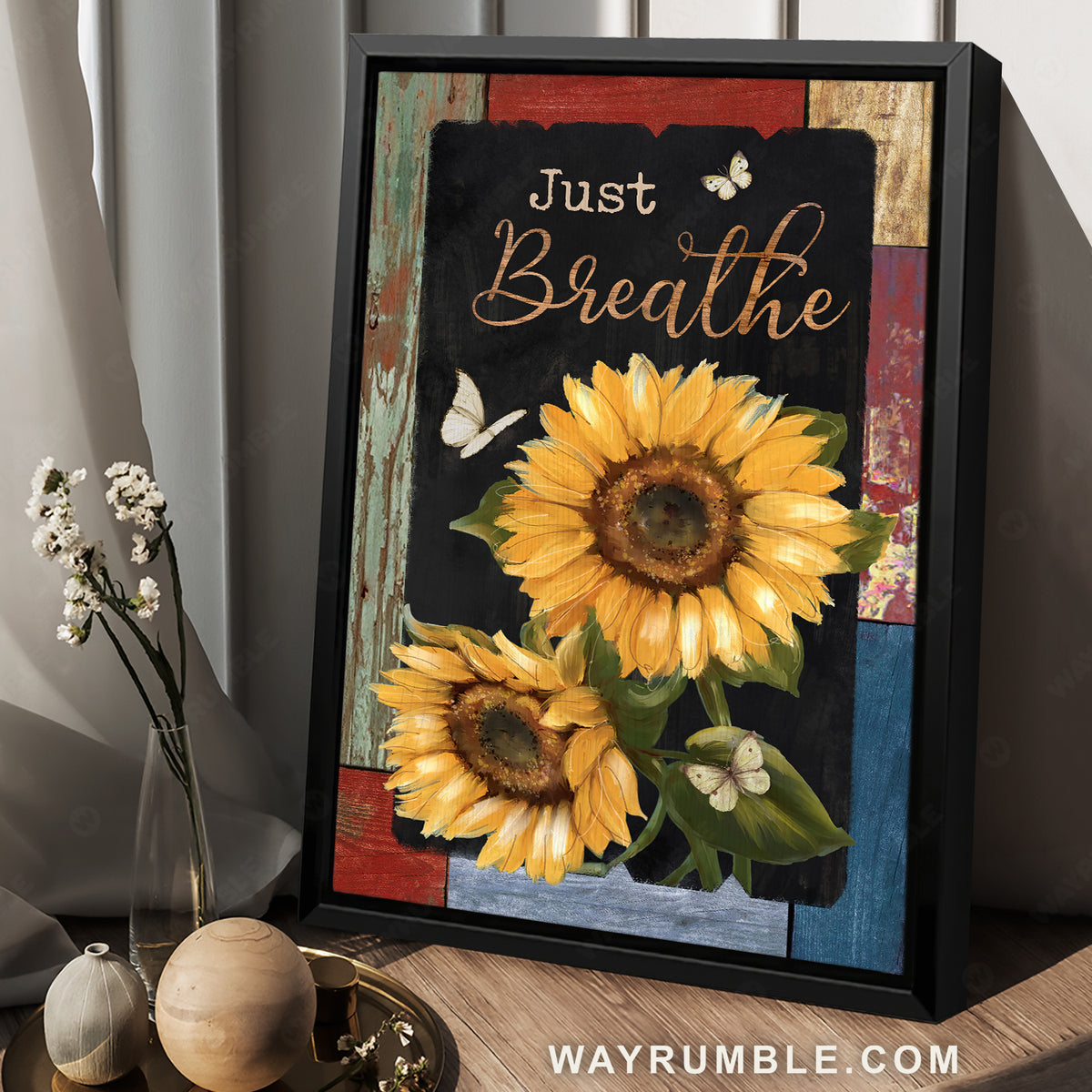 Pretty sunflower, Unique background, Butterfly, Just breathe - Jesus Portrait Canvas Prints, Christian Wall Art