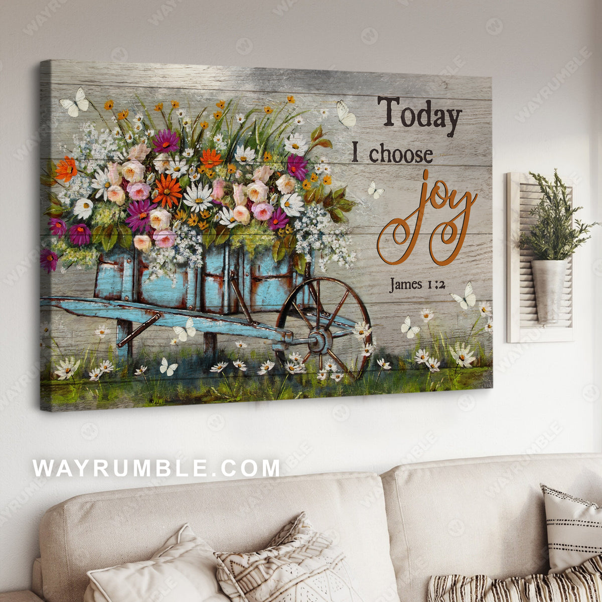 Vintage flower, Flower wooden cart, Today I choose joy - Jesus Landscape Canvas Prints, Christian Wall Art