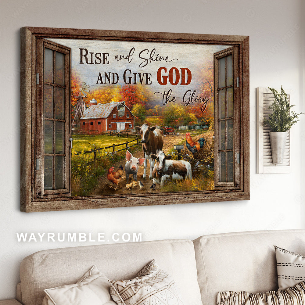 Peace farm, Autumn forest, Red house, Rise and shine and give God the glory - Jesus Landscape Canvas Prints, Christian Wall Art