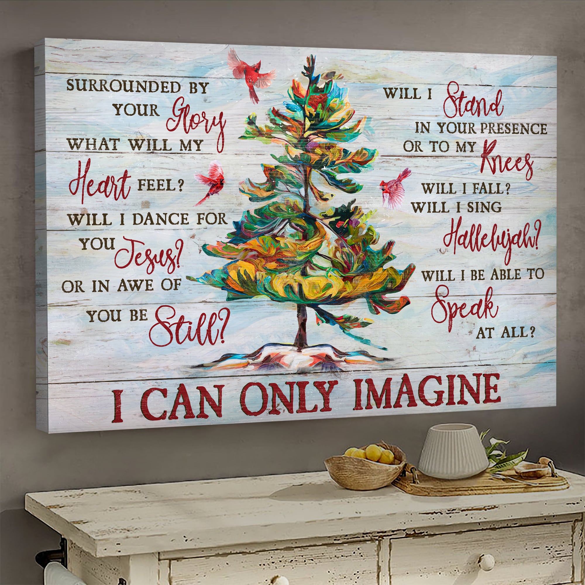 Cardinal painting, stunning tree, I can only Imagine - Jesus Landscape Canvas Prints, Wall Art