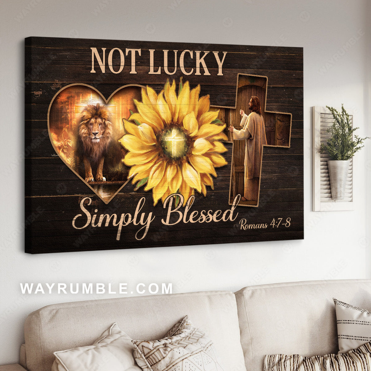 Jesus in the cross, Jesus lion of judah, Wild sunflower, Not lucky simply blessed - Jesus Landscape Canvas Prints, Christian Wall Art