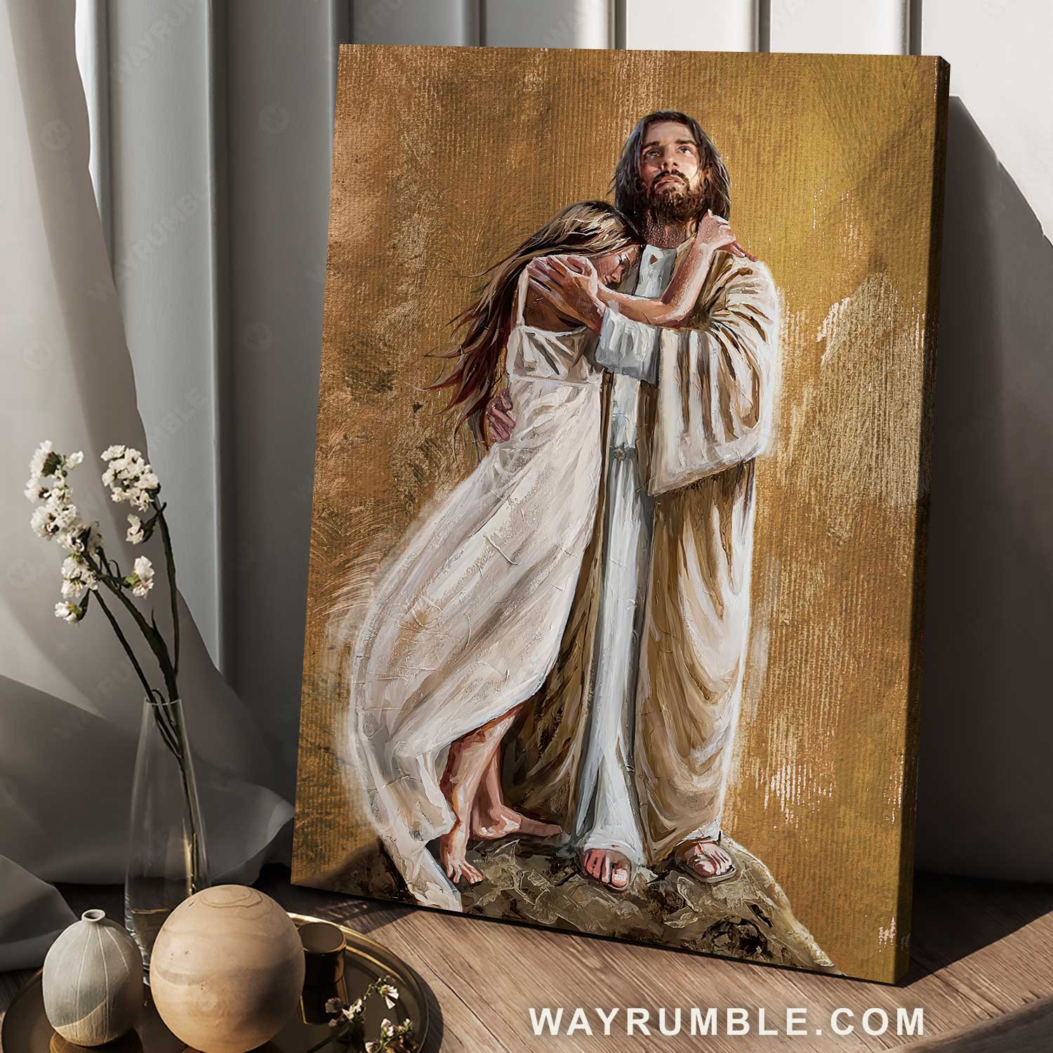 The savior, Jesus hug, Jesus painting, In the arms of His love - Jesus Portrait Canvas Prints, Christian Wall Art