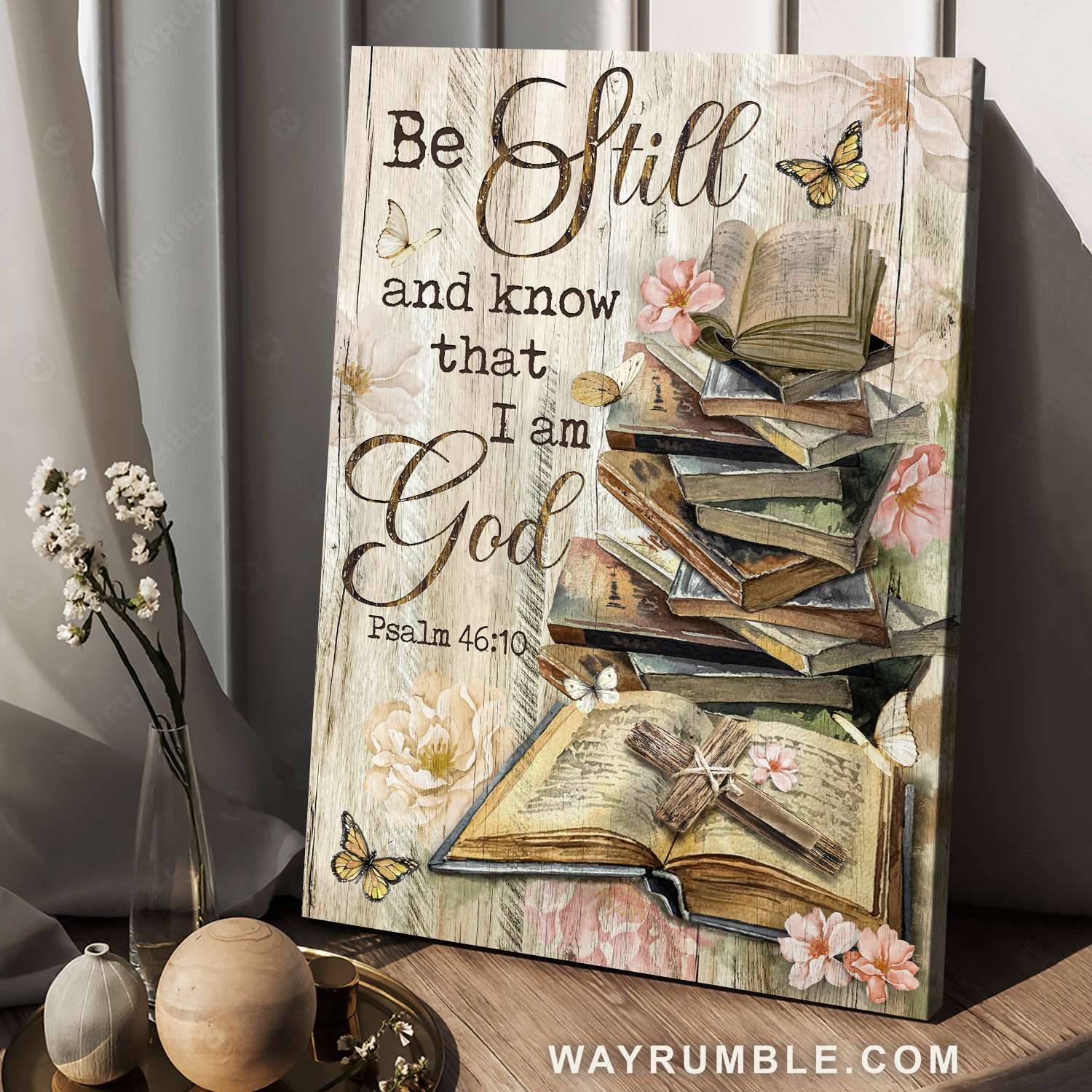 Bible books, Old rugged cross, Camelia flowers, Be still I am God - Jesus Portrait Canvas Prints, Christian Wall Art