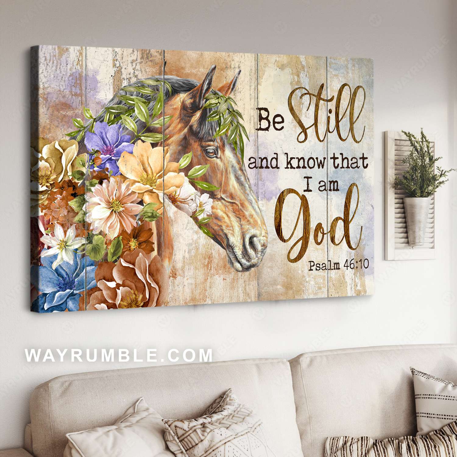 Beautiful flowers, Cape jasmine, Brown horse, Be still and I am God - Jesus Landscape Canvas Prints, Christian Wall Art