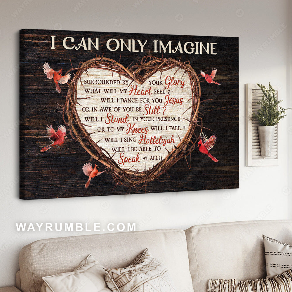 Red cardinal, Thorny heart, Black background, I can only imagine - Jesus Landscape Canvas Prints, Christian Wall Art