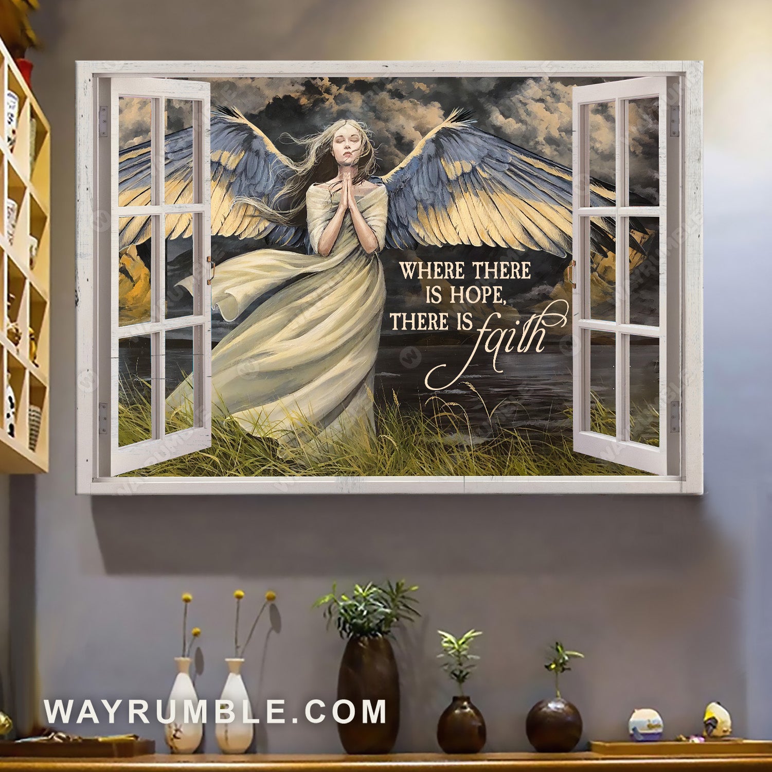 Beautiful angel, Cloudy night sky, Where there is hope there is faith - Jesus Landscape Canvas Prints, Christian Wall Art