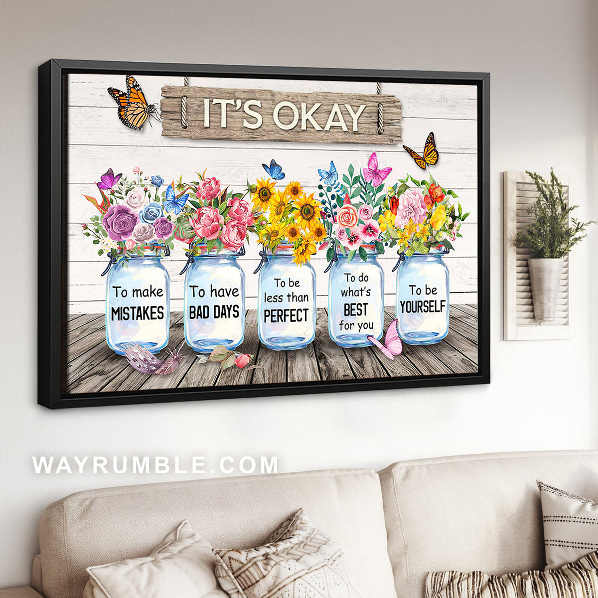 Garden flower, Mason jars, Flower painting, It&#39;s okay to be yourself - Jesus Landscape Canvas Prints, Christian Wall Art
