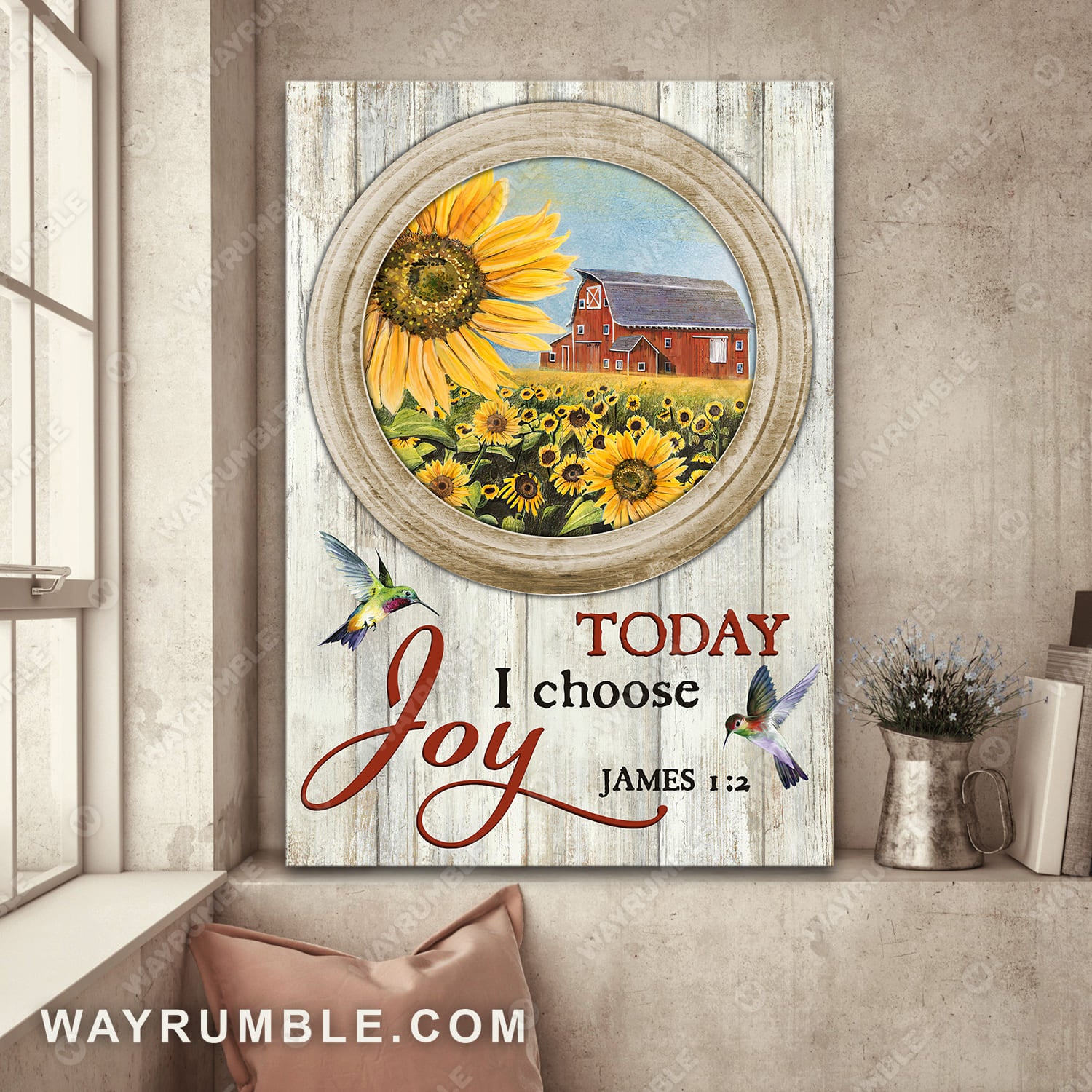 Circle mirror, Sunflower garden, Colorful hummingbird, Today I choose joy - Jesus Portrait Canvas Prints, Wall Art