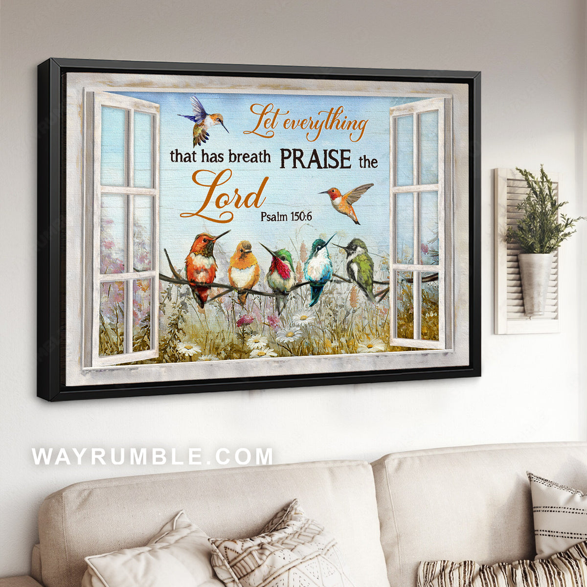 Spring drawing, Colorful hummingbird, Daisy field, Praise the Lord - Jesus Landscape Canvas Prints, Christian Wall Art