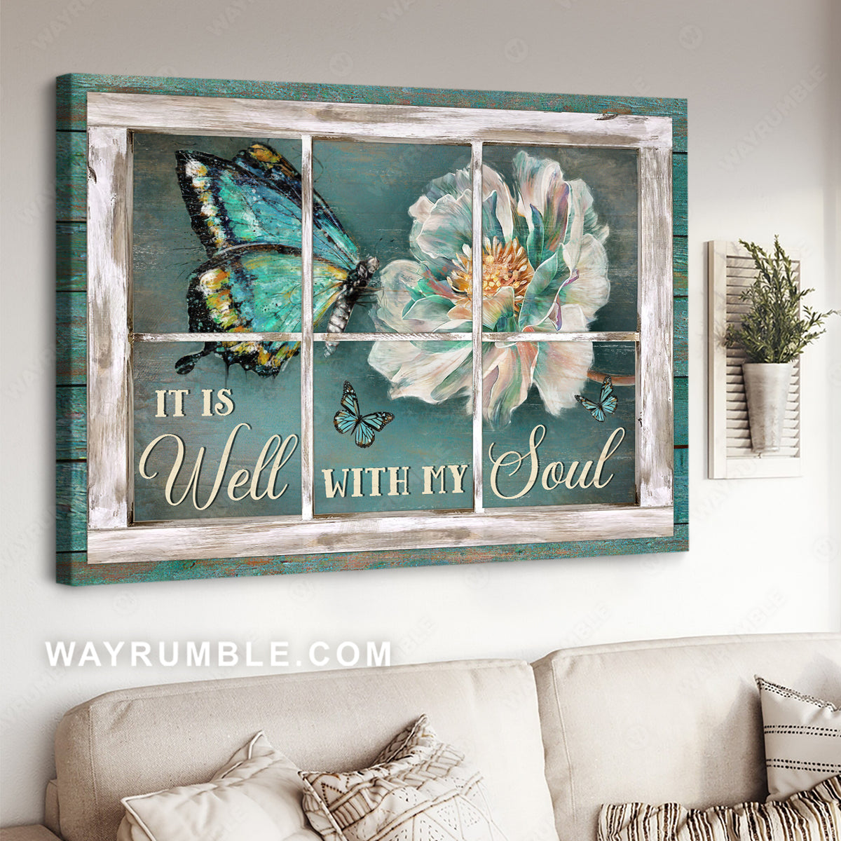 White camellia flower, Stunning butterfly, It is well with my soul - Jesus Landscape Canvas Prints, Christian Wall Art