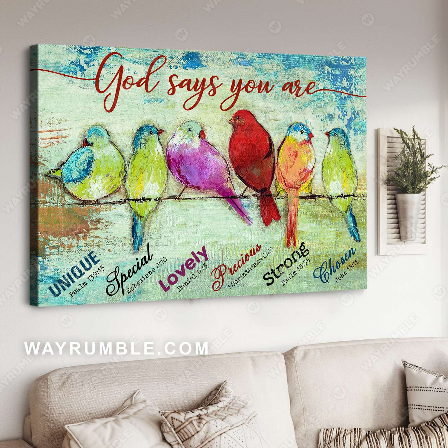 Little birds, Colorful bird painting, God says you are - Jesus Landscape Canvas Prints, Christian Wall Art