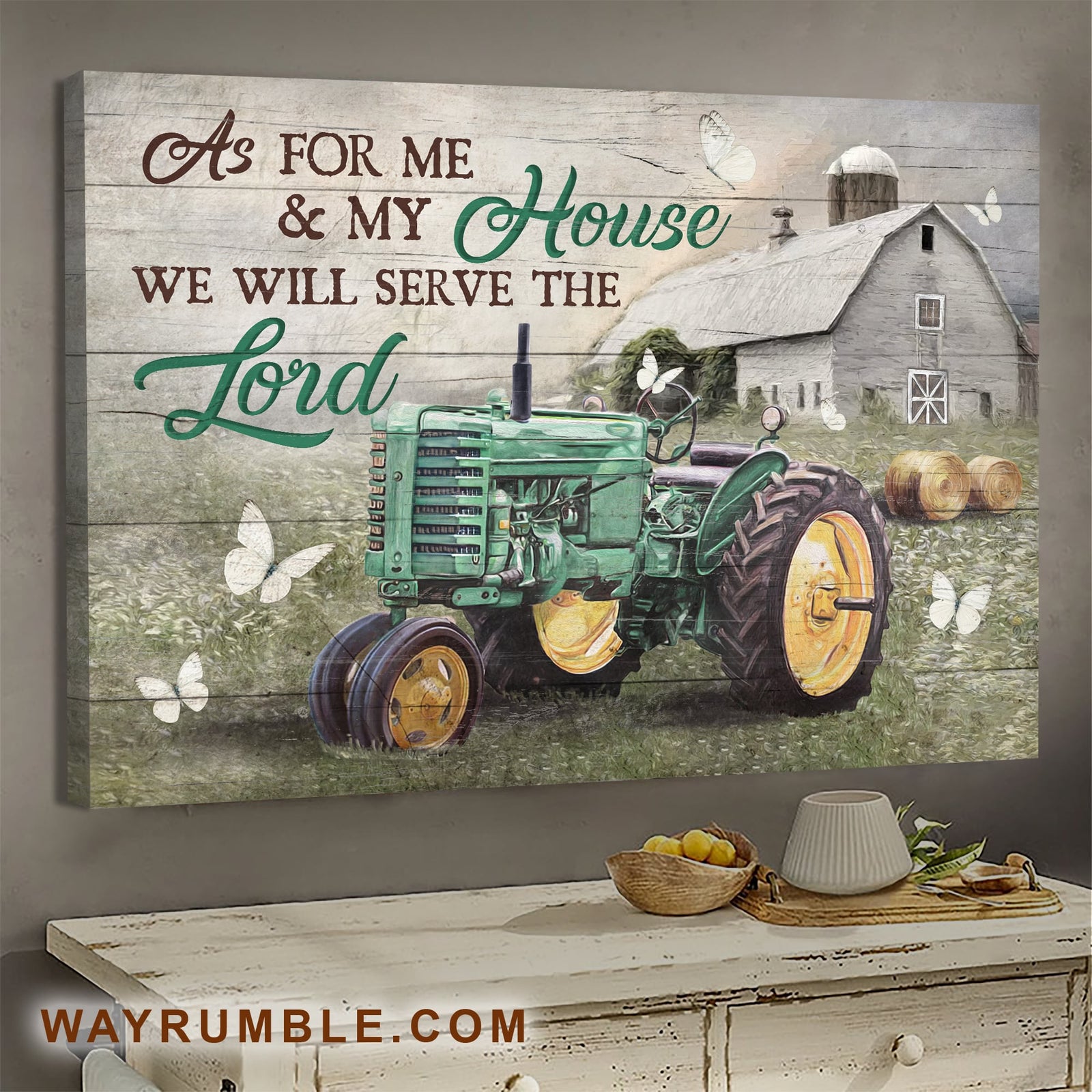 Peaceful farm, Electric Tricycle, Butterfly, Me & my house will serve the Lord - Jesus Landscape Canvas Prints, Wall Art