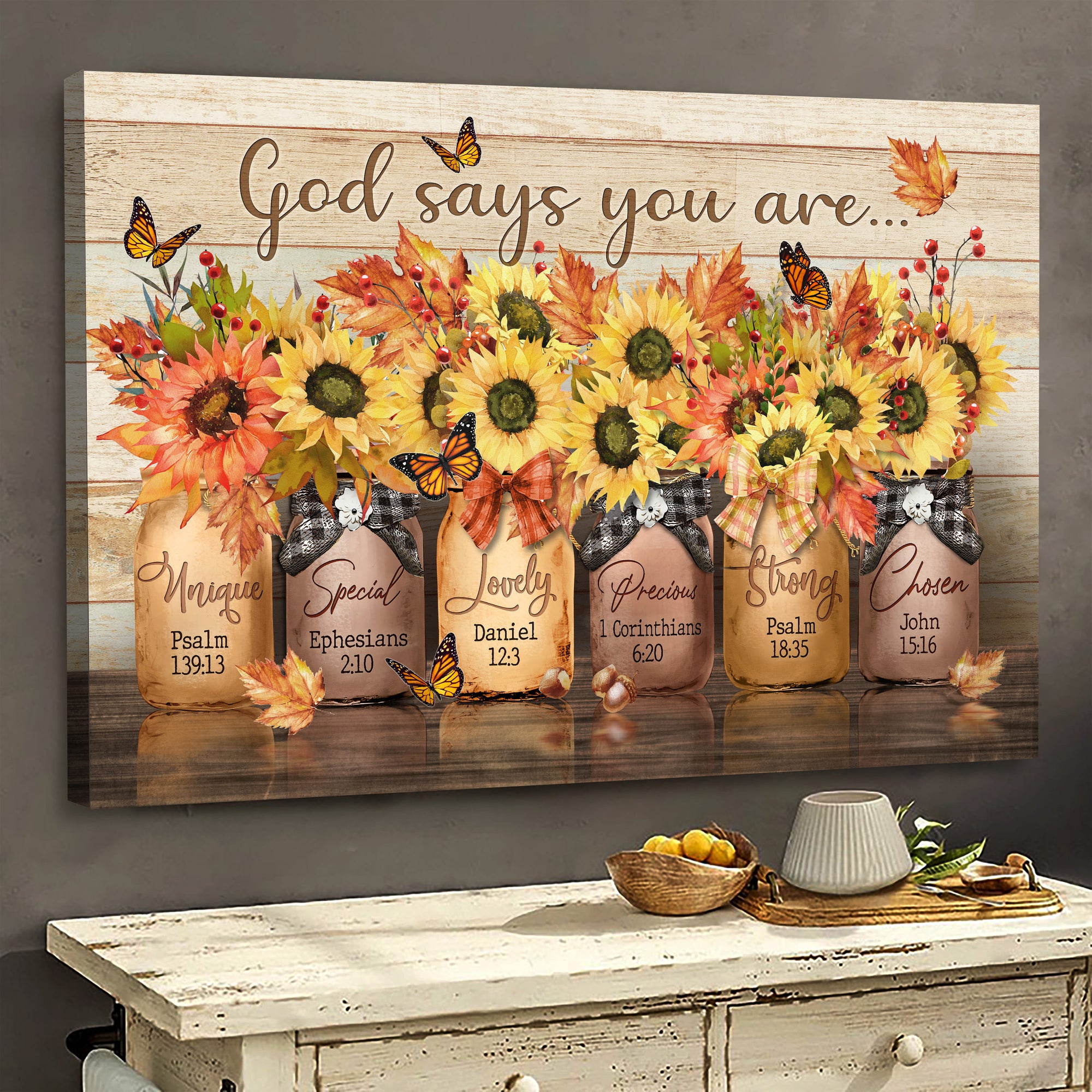 Sunflower drawing, Autumn painting, God says you are special - Jesus Landscape Canvas Prints, Wall Art