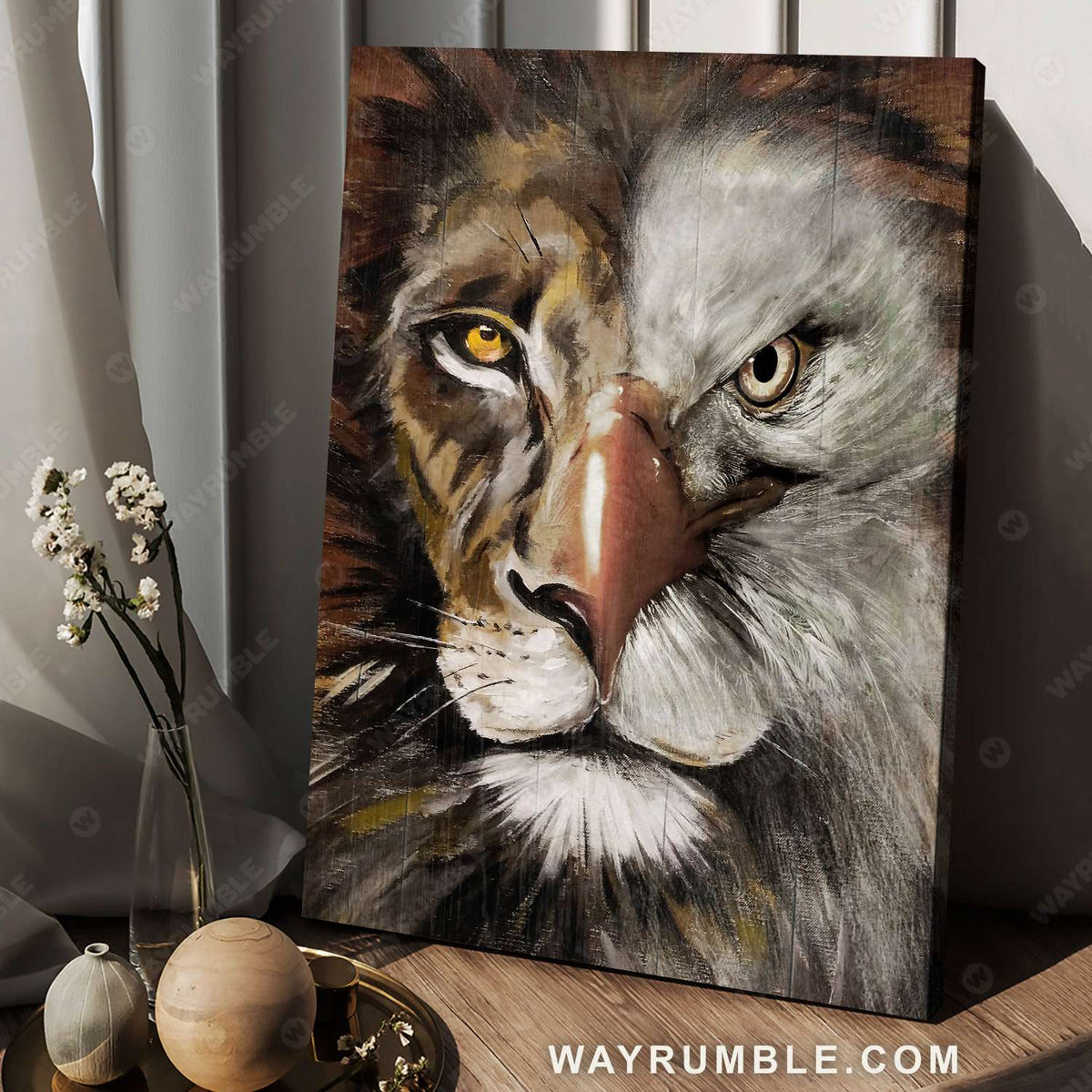 Lion painting, Lion of Judah, Bald eagle painting, The great combination - Jesus Portrait Canvas Prints, Christian Wall Art