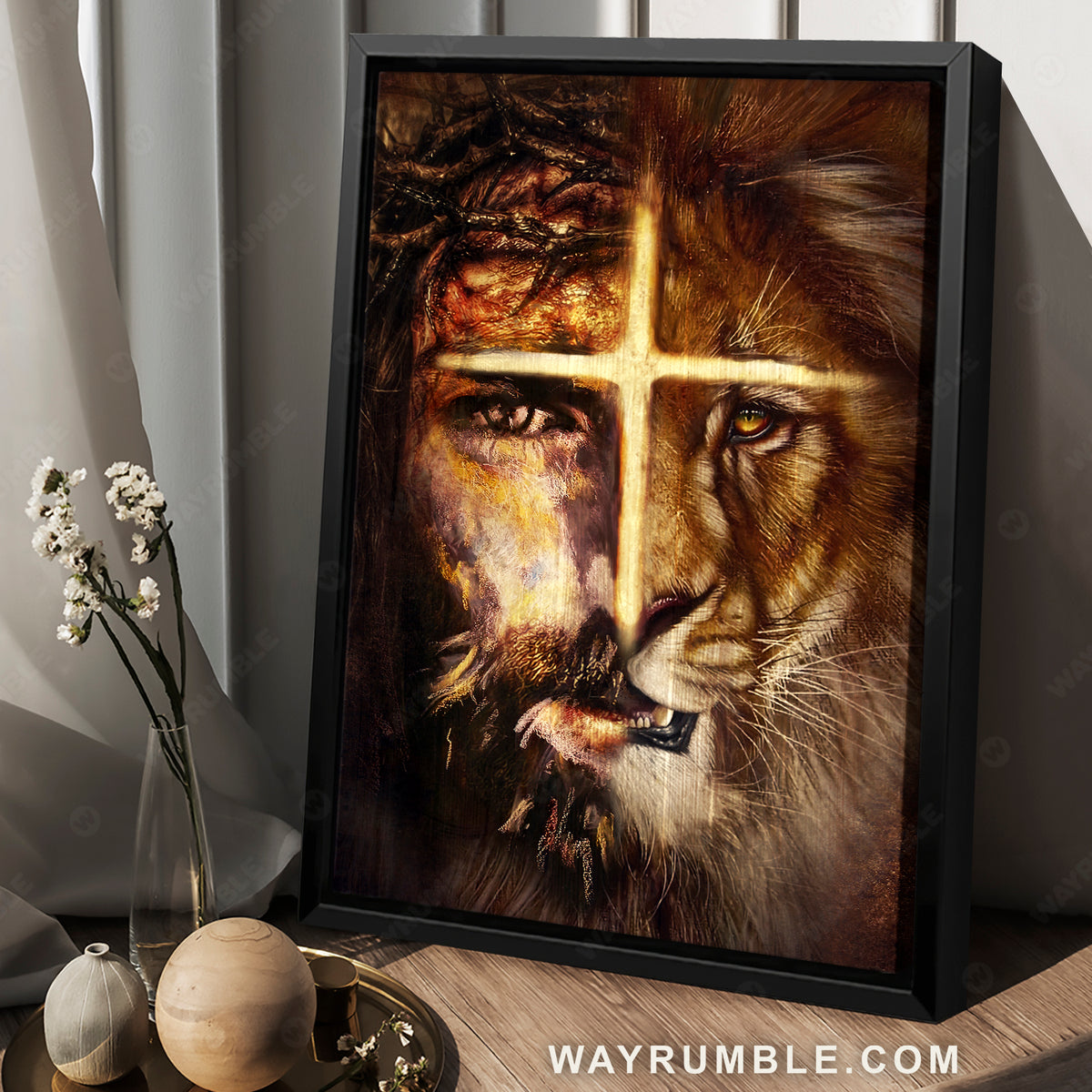 Lion of Judah, Jesus painting, The holy cross light - Jesus Portrait Canvas Prints, Christian Wall Art