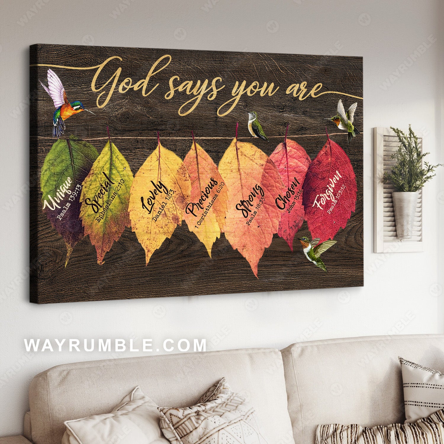 Hummingbird, Autumn leaves, God says you are - Jesus Landscape Canvas Prints, Christian Wall Art