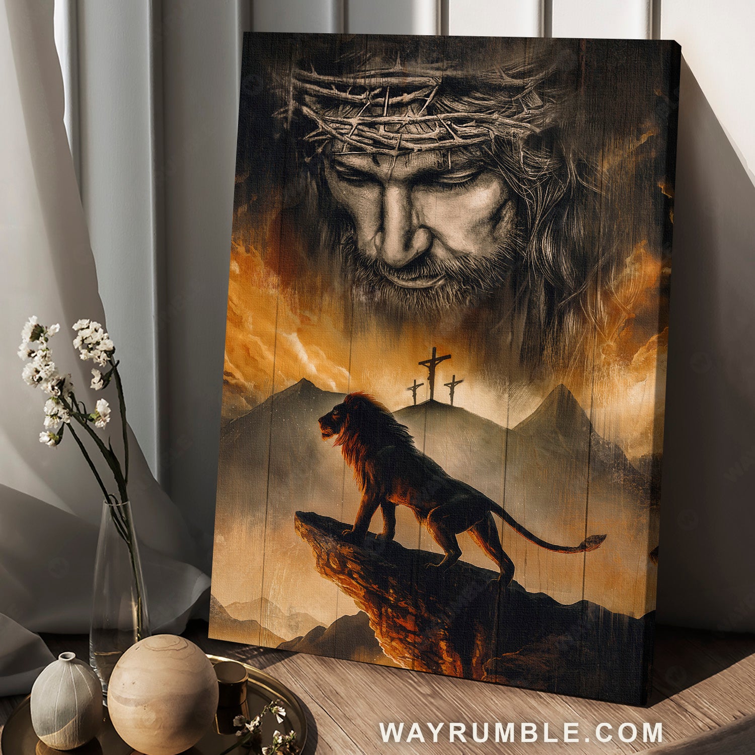 Lion of Judah, Jesus painting, Mountain landscape, Jesus is our savior - Jesus Portrait Canvas Prints, Christian Wall Art
