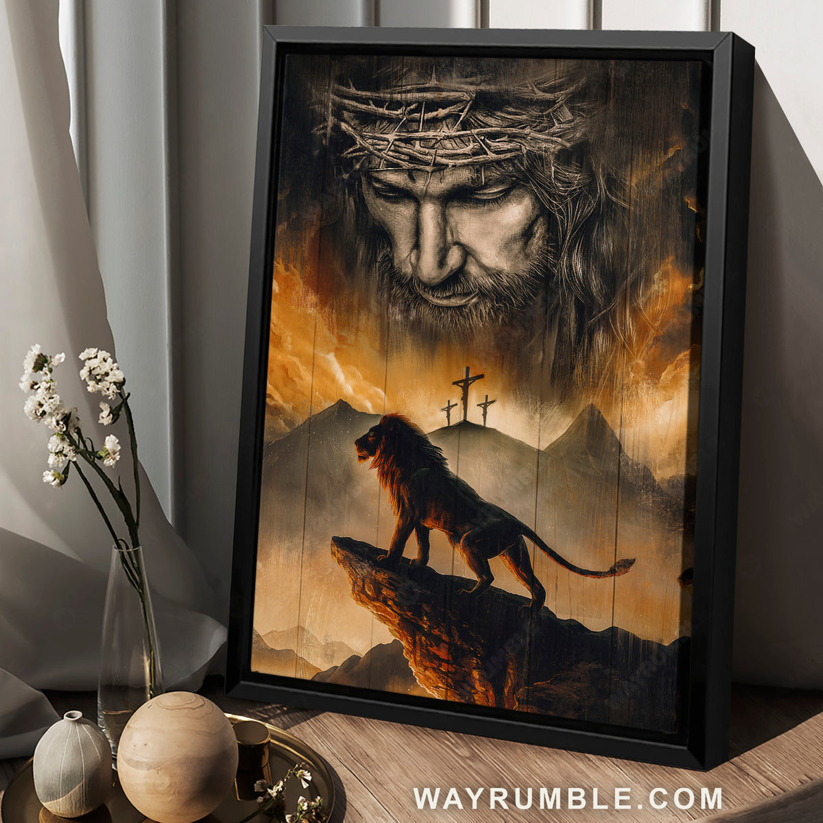 Lion of Judah, Jesus painting, Mountain landscape, Jesus is our savior - Jesus Portrait Canvas Prints, Christian Wall Art
