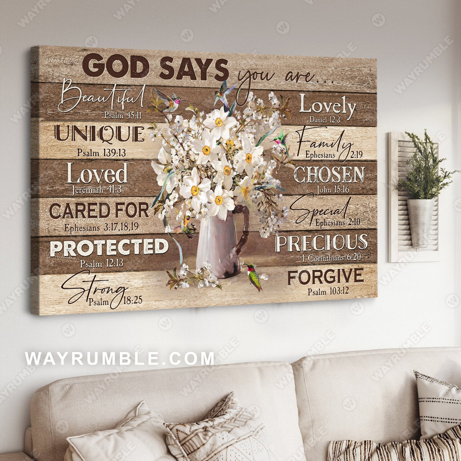 White flower painting, Still life, Vintage, God says you are - Jesus Landscape Canvas Prints, Christian Wall Art
