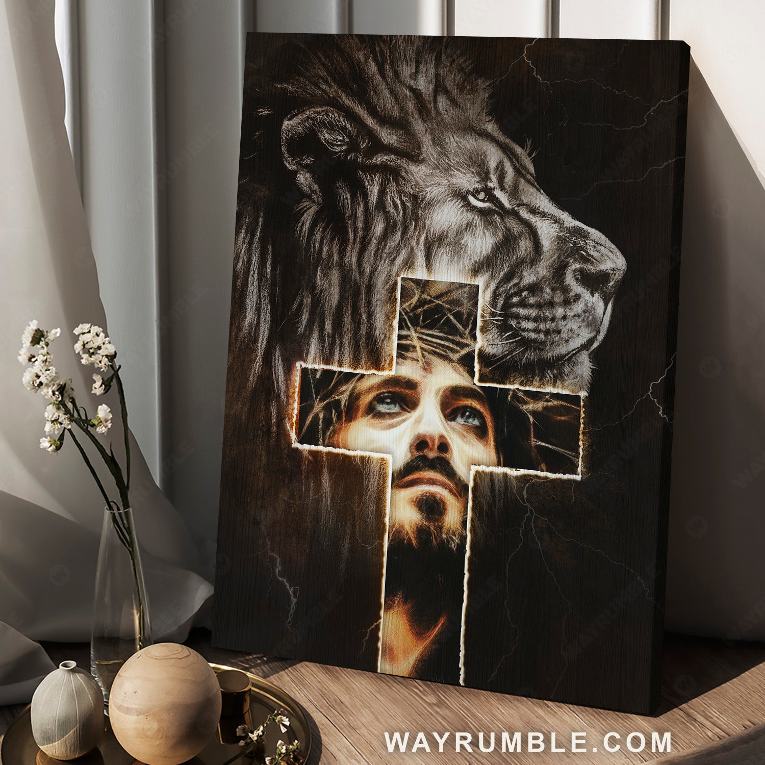 Jesus painting, Lion of Judah, The holy cross - Jesus Portrait Canvas Prints, Christian Wall Art