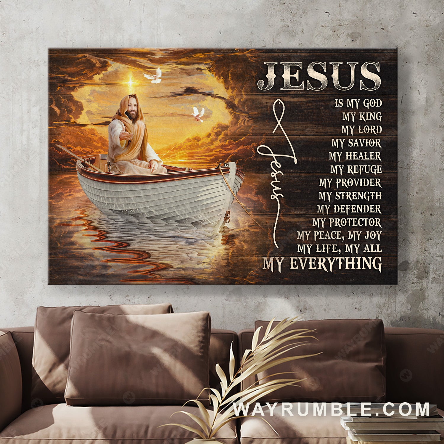 Jesus painting, A boat trip with Jesus, Light from heaven, Jesus is my everything - Jesus Landscape Canvas Prints, Christian Wall Art