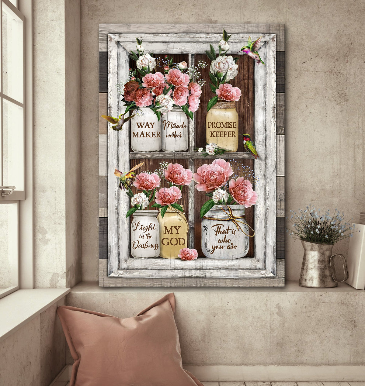 Rose garden, Hummingbird, By the window, My God is the light in the darkness - Jesus Portrait Canvas Prints, Wall Art
