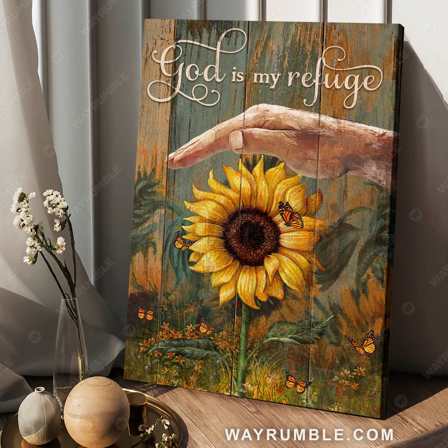 Sunflower, In the garden, God is my refuge - Jesus Portrait Canvas Prints, Christian Wall Art