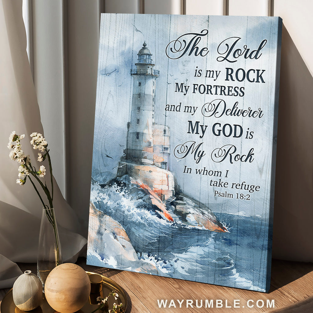 White lighthouse drawing, Storm painting, The Lord is my rock in whom  Wayrumble