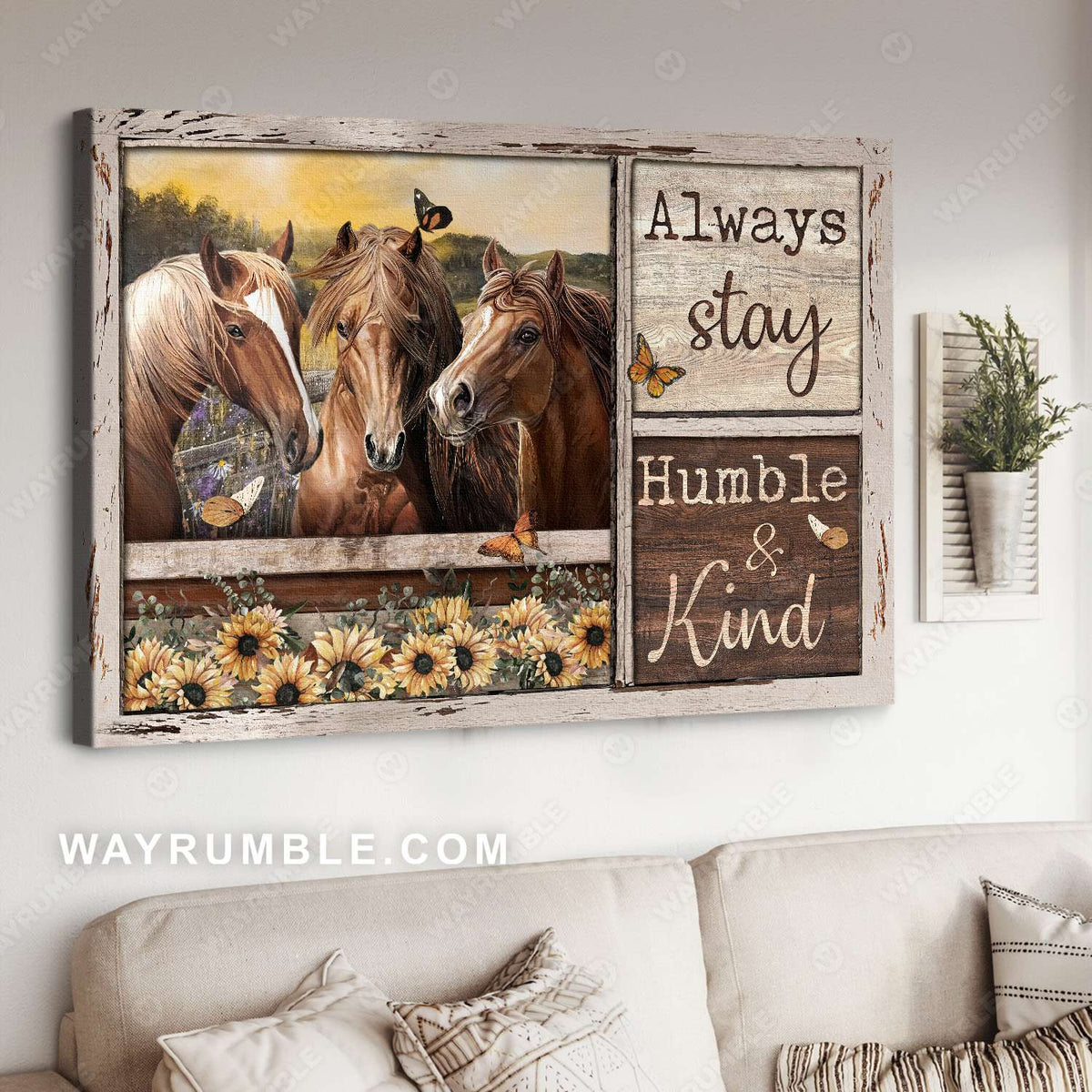 Horse painting, On the field, Mountain landscape, Always stay humble a ...