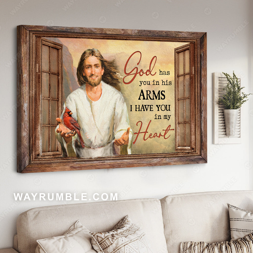 Into Jesus's arms, Jesus painting, God has you in his arms, I have you in my heart - Jesus Landscape Canvas Prints, Christian Wall Art
