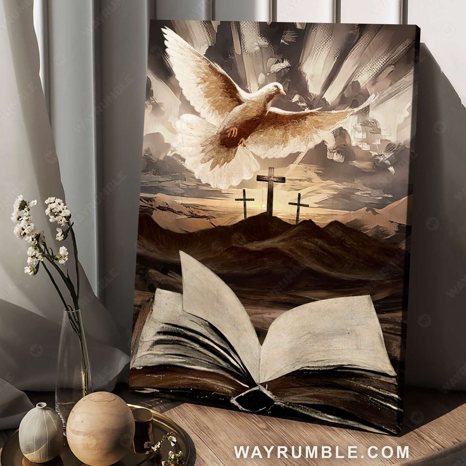 The bible, Dove painting, Old rugged crosses, Sunrise on Mountains - Jesus Portrait Canvas Prints, Christian Wall Art