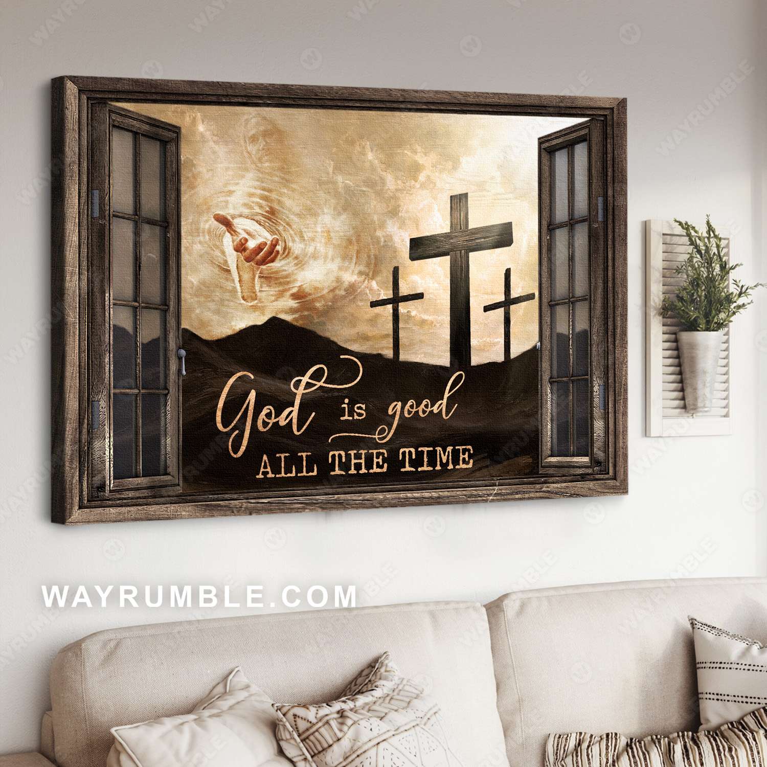 The rugged crosses, Hand of God, Window frame, God is good all the time - Jesus Landscape Canvas Prints, Christian Wall Art