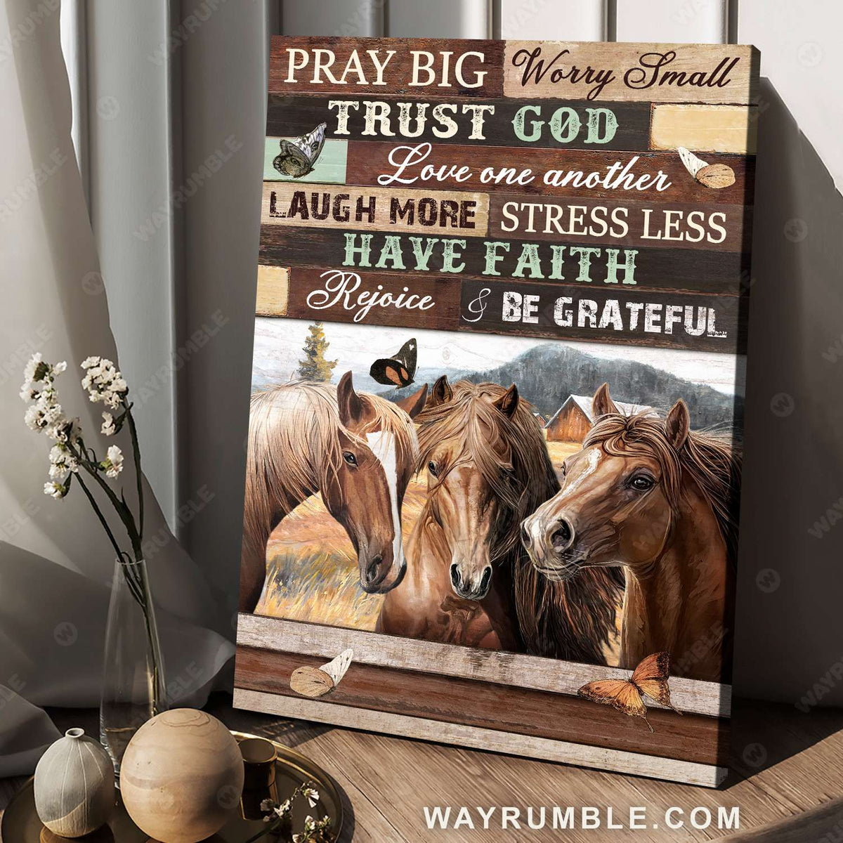 Horse painting, Amazing horse brother, Countryside landscape, Have faith, Rejoice &amp; Be grateful - Jesus Portrait Canvas Prints, Christian Wall Art