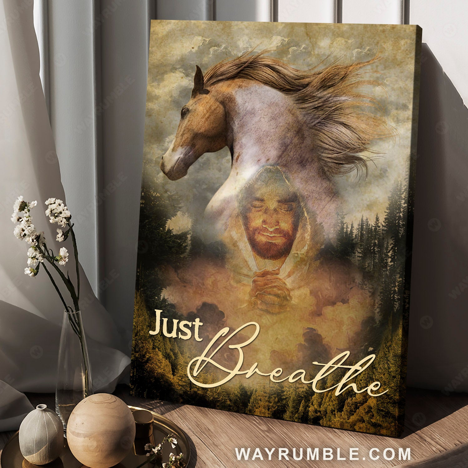 Jesus painting, Horse drawing, Mountain landscape, Just breathe - Jesus Portrait Canvas Prints, Christian Wall Art