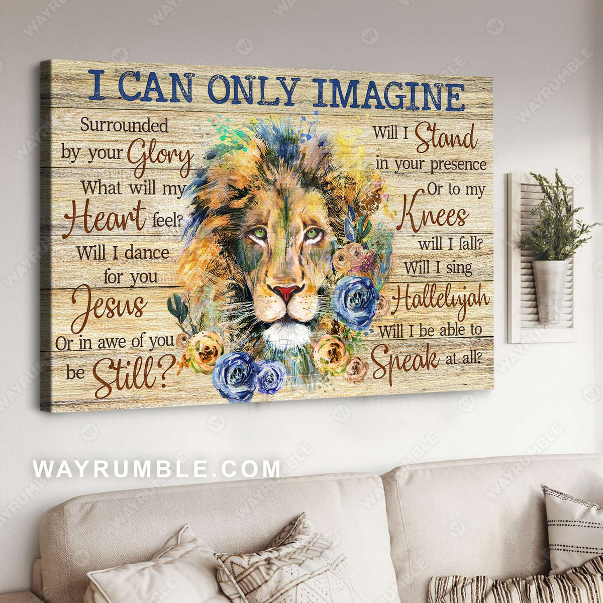 Lion painting, Blue and yellow rose, Flower painting, I can only imagine - Jesus Landscape Canvas Prints, Christian Wall Art