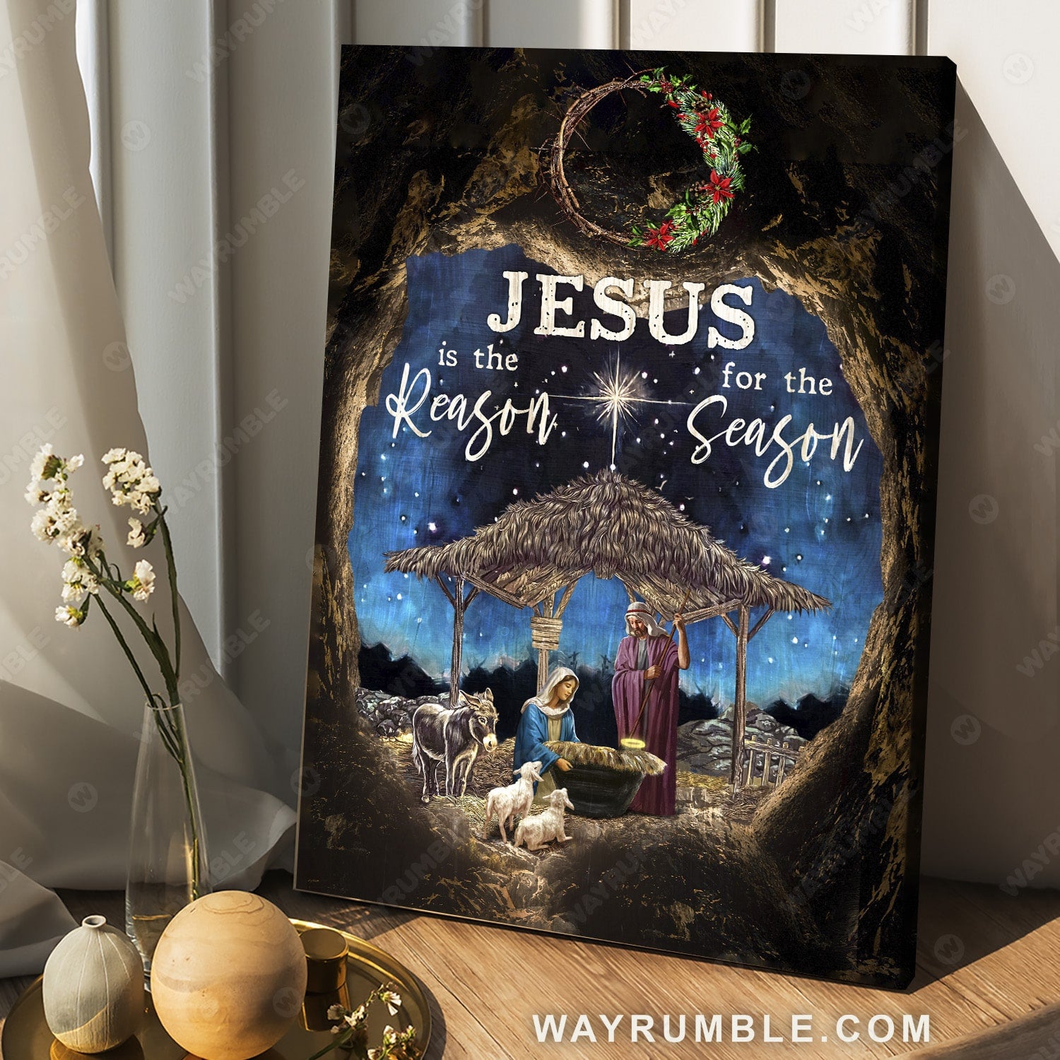 Christmas painting, Starry night sky, The birth of Jesus, Jesus is the reason for the season - Jesus Portrait Canvas Prints, Christian Wall Art